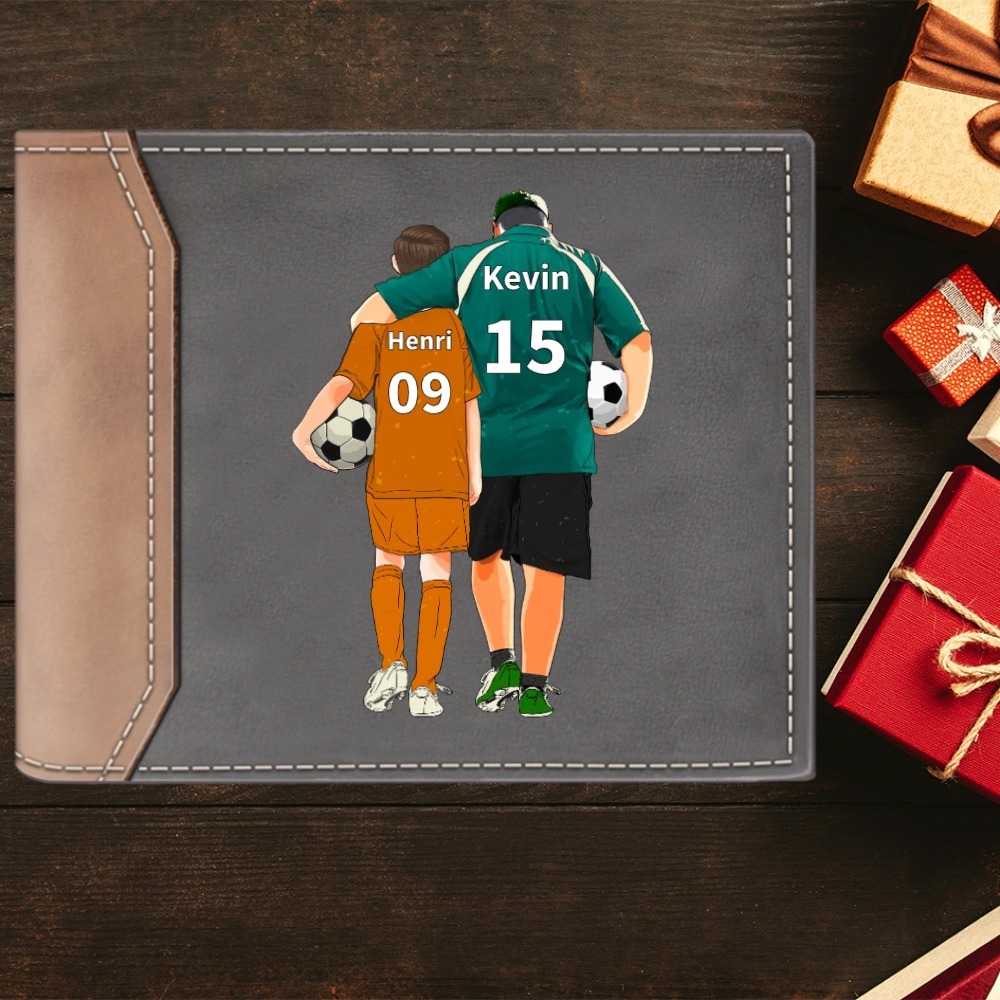 À Papa - Portefeuille Homme 2 Prénoms Personnalisés Avec Image d'un Père et son enfant Porte-Monnaie en Cuir Pour Papa | Jessemade