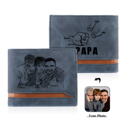 À mon Papa - Portefeuille Poings 3 Prénoms Personnalisés avec Photo Classique Homme Porte-Monnaie Carte