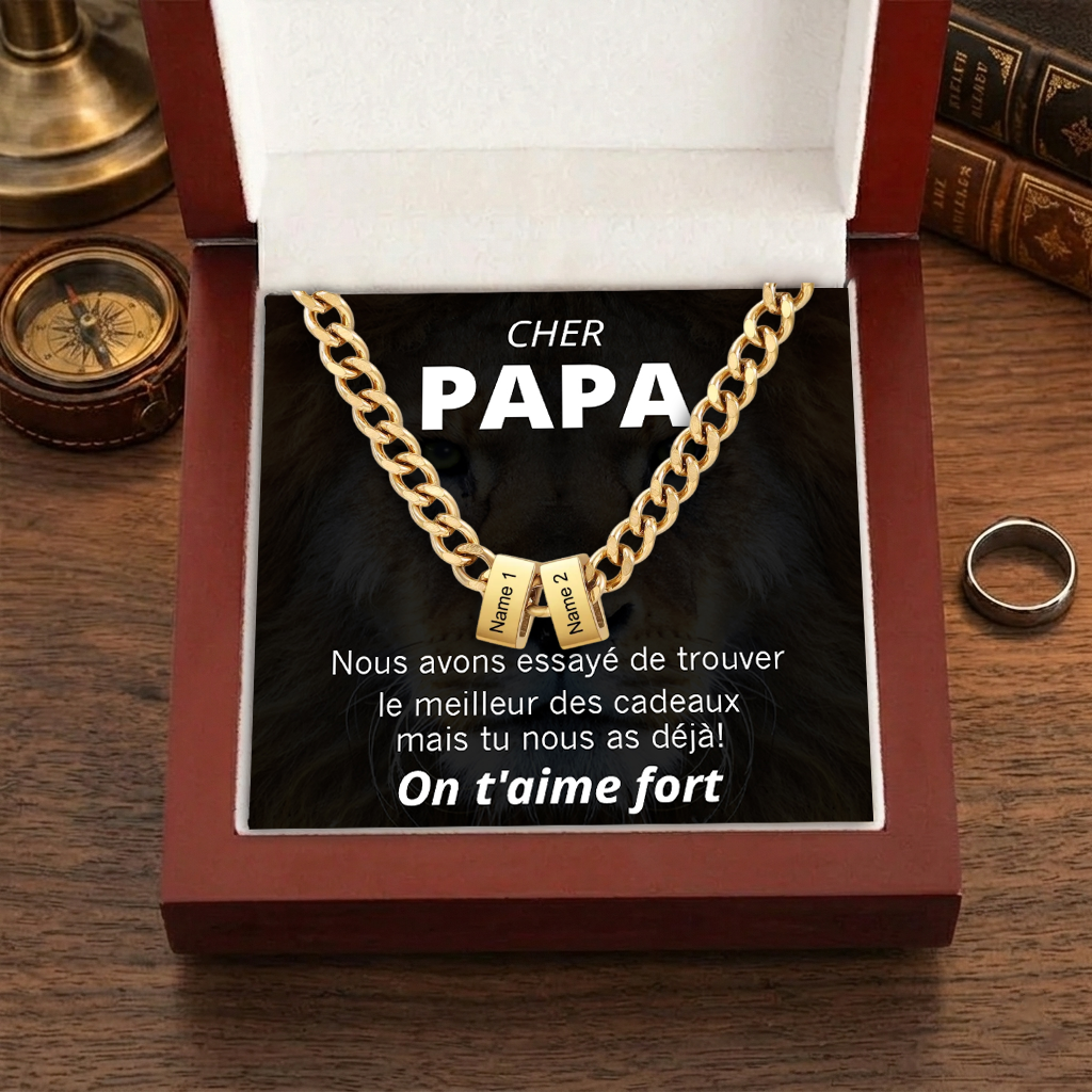 Collier à Maillons Cubains Personnalisé pour Homme avec 1 à 6 Prénoms | Cadeau Fête des Pères