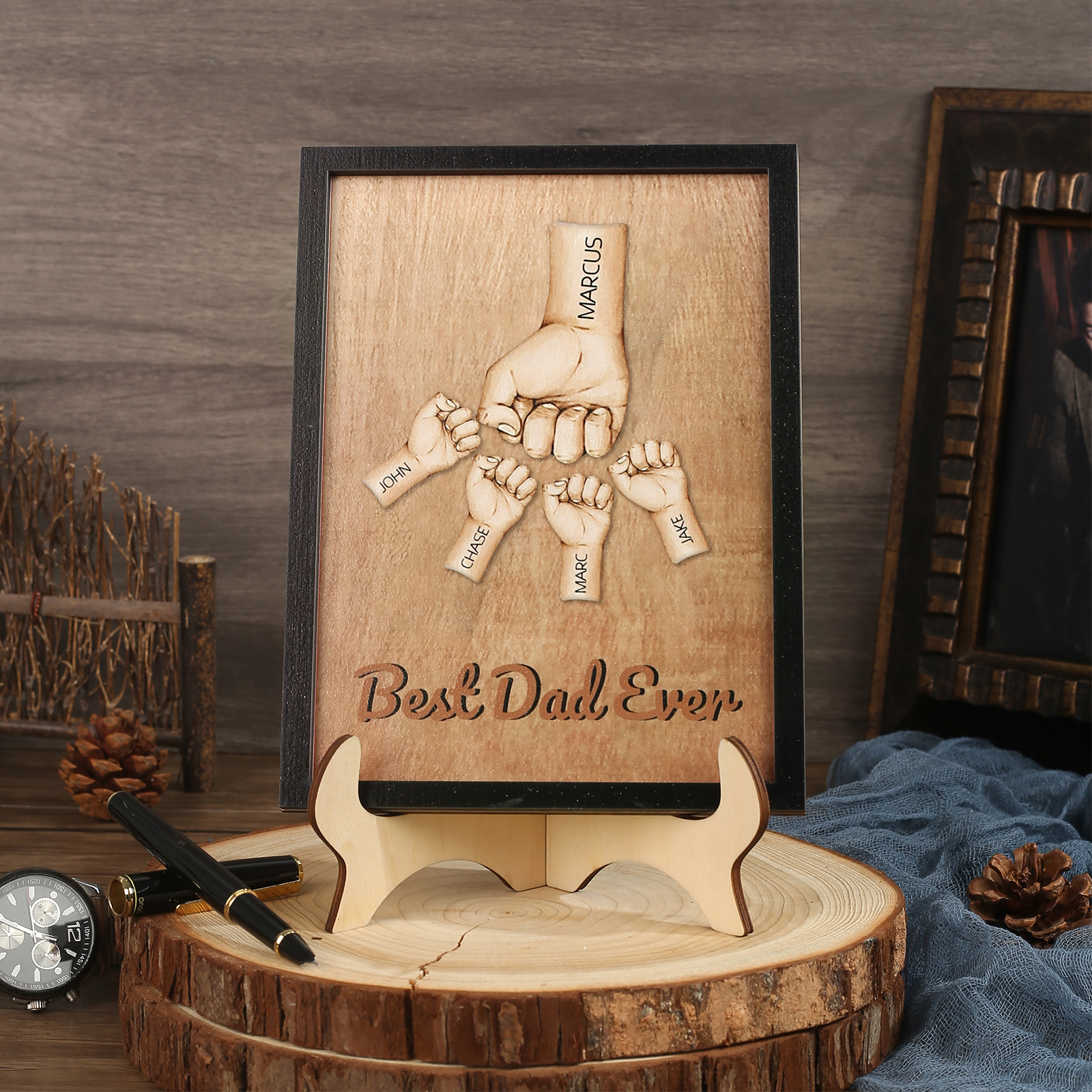 Décoration en bois Poings 5 Prénoms et 1 Texte Personnalisés Ornement Famille