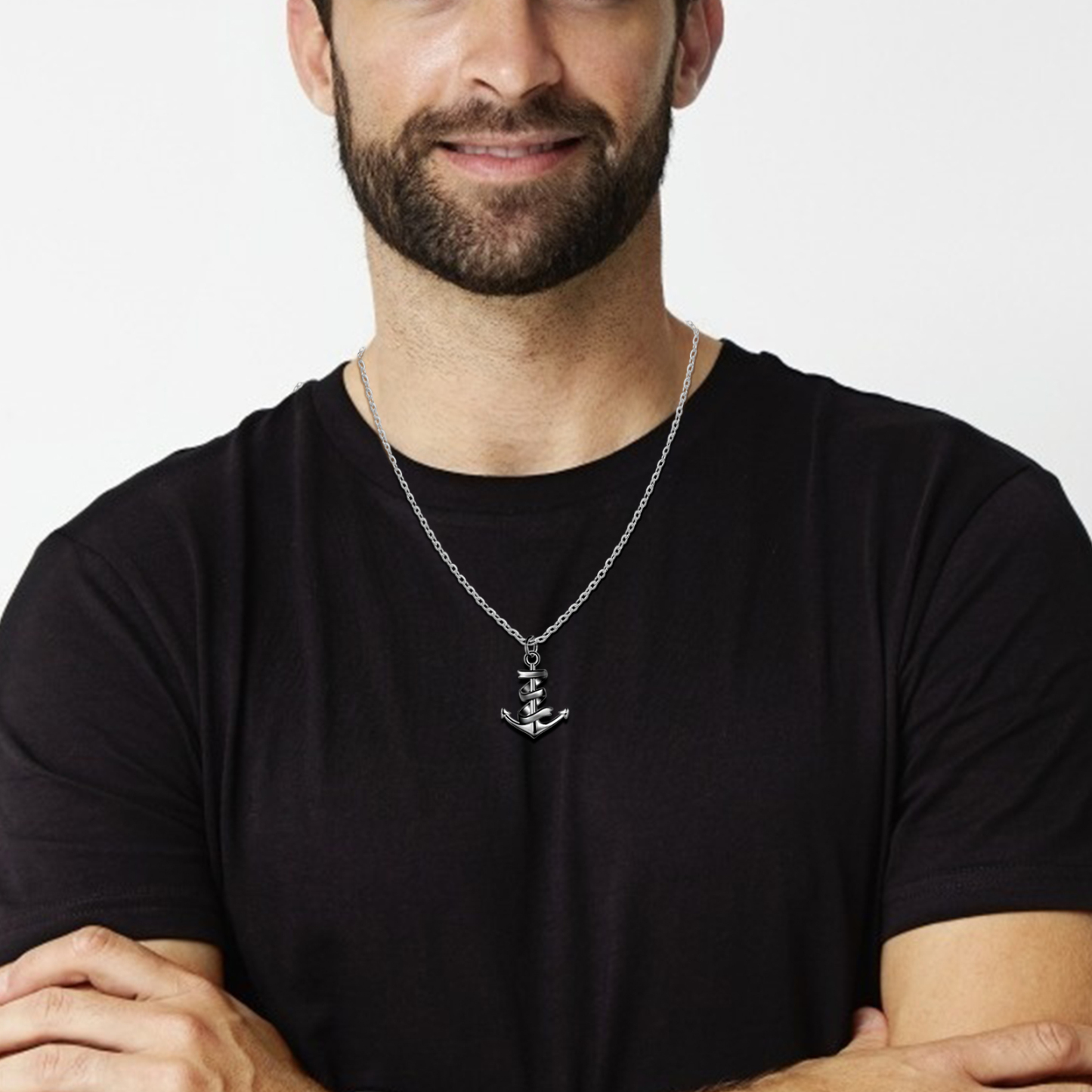 Collier pendentif d'ancre marine nautique Collier Personnalisé Homme avec 2 Prénoms|Jessemade
