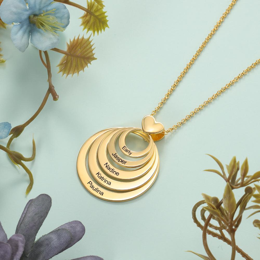 Collier Personnalisé à 5 Cercles 5 Prénoms Personnalisés Pour Famille