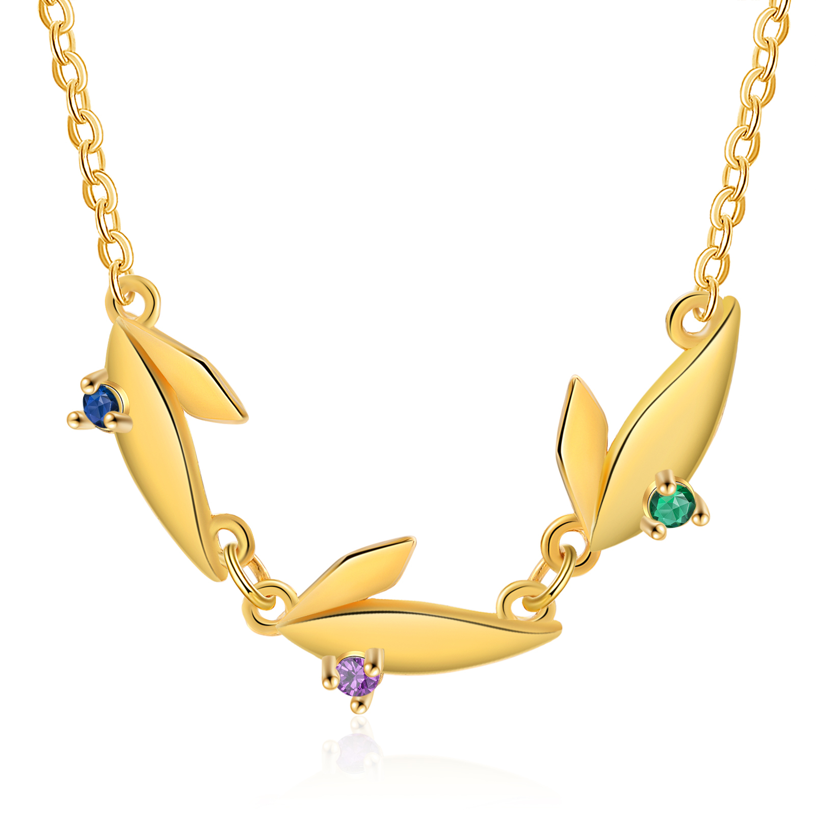 Collier Feuille 3 Prénoms Personnalisés avec Pierre de naissance Collier Femmes