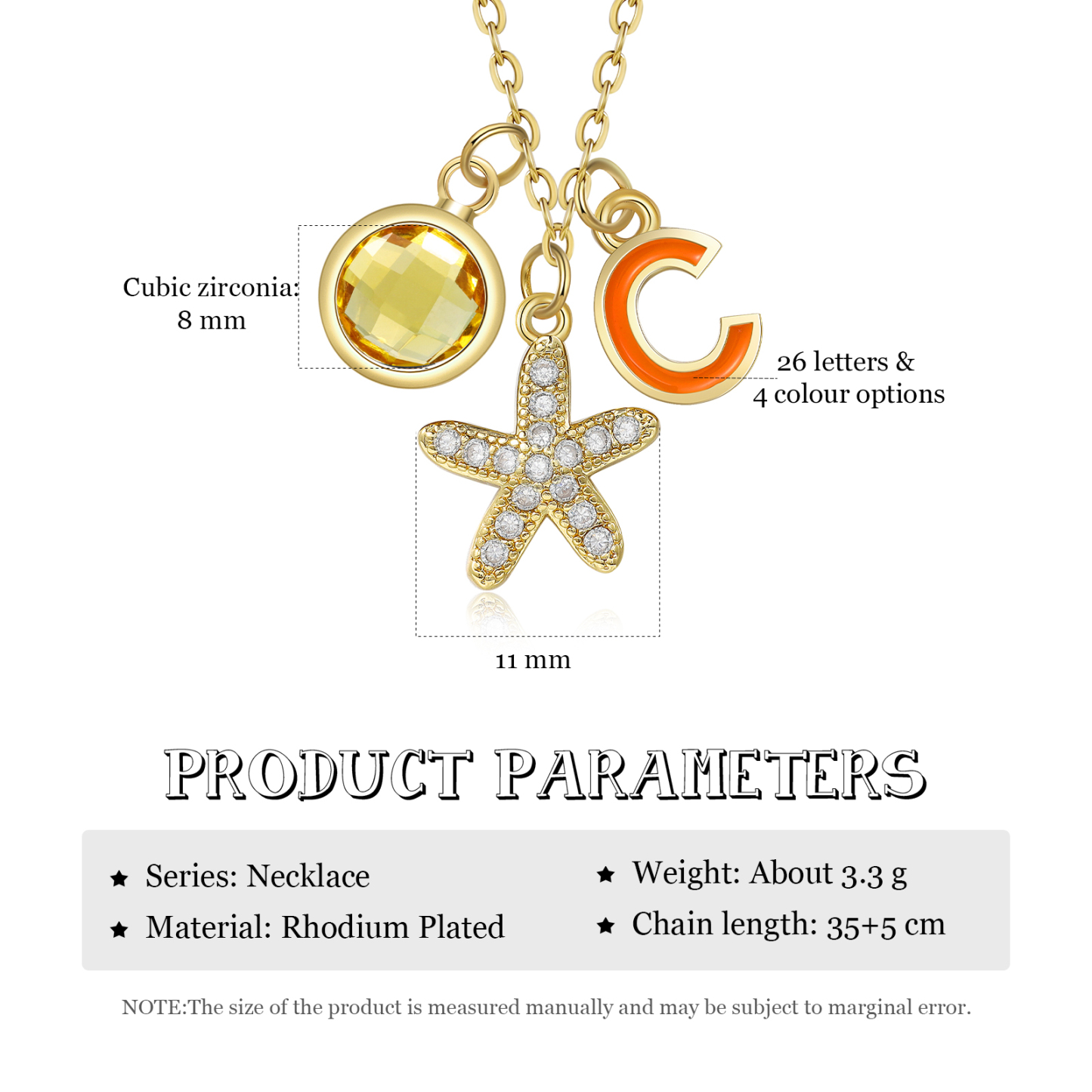 Collier Enfants Bébé Collier Étoile de mer 1 Pierre de Naissance et 1 Lettre pour Fille Filleule