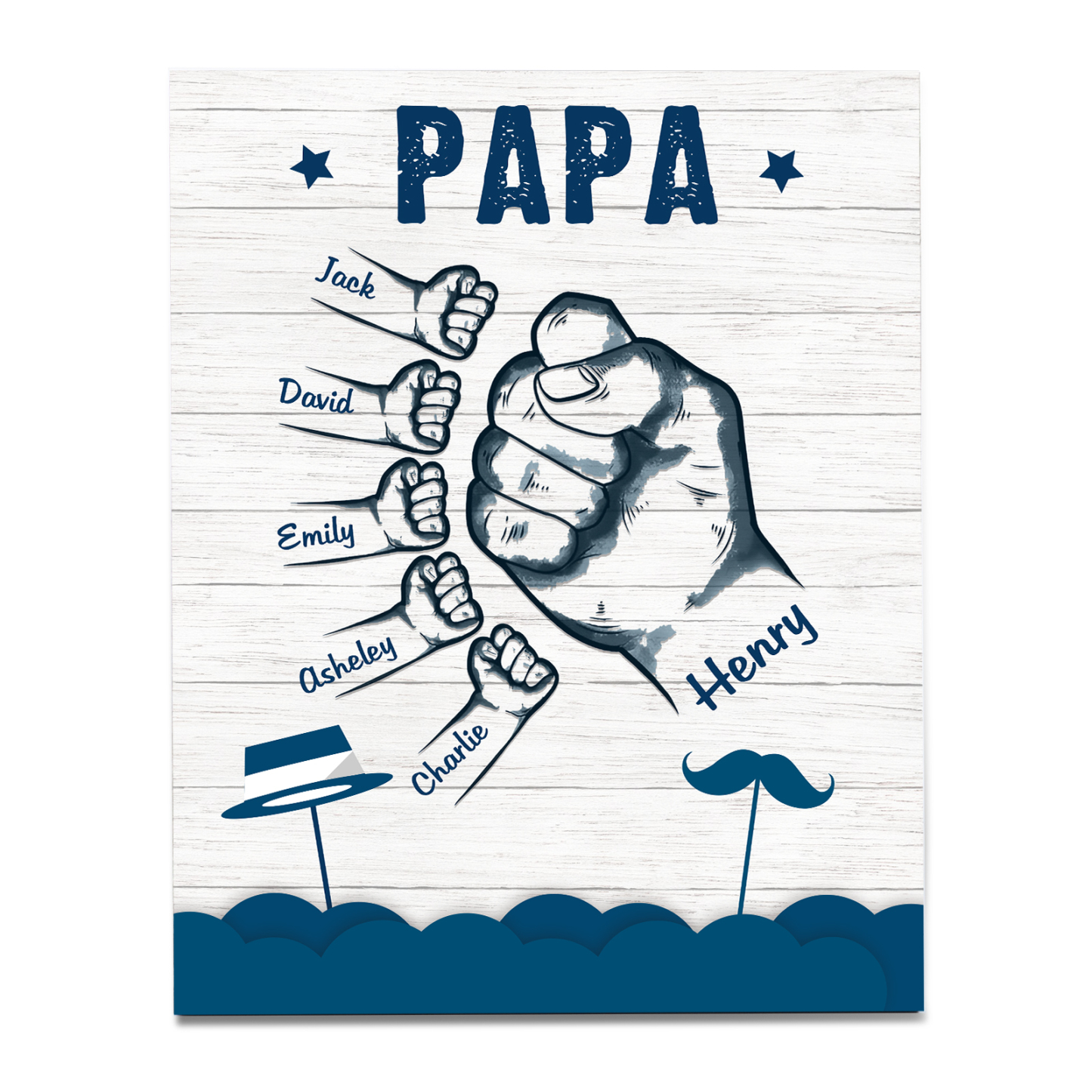 À Mon Papa/Papi-Cadre en Bois Poings 6 Prénoms Personnalisés avec Texte