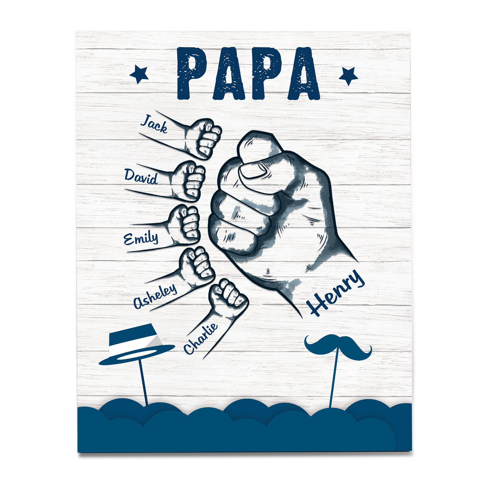 À Mon Papa/Papi-Cadre en Bois Poings 6 Prénoms Personnalisés avec Texte