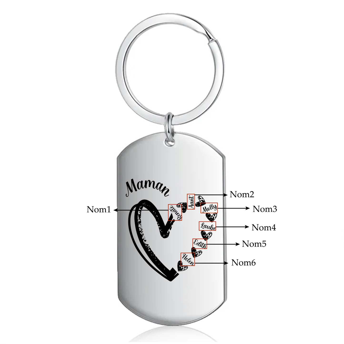 À Ma Maman - Porte-Clés Cœur 2-7 Noms Personnalisés