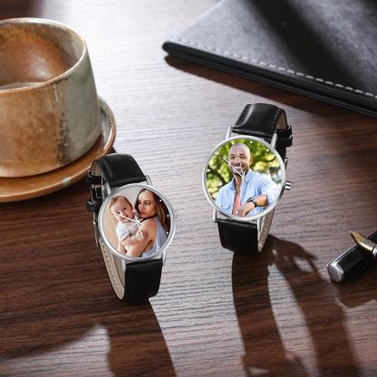 Montre Personnalisée Photo avec Gravure du prénom ou Message Bracelet en Cuir