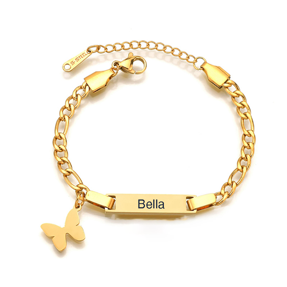 Bracelet / Cheville Gourmette Acier inoxydable Bébé Gravable 1 Prénom Personnalisé
