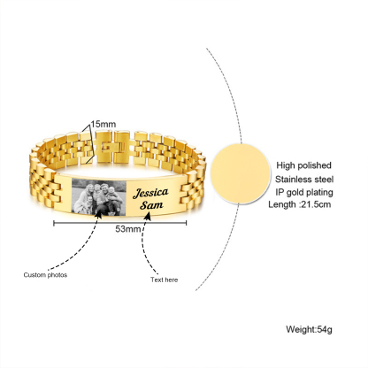 Bracelet Personnalisé 1 texte avec 1 photo en Acier inoxydable