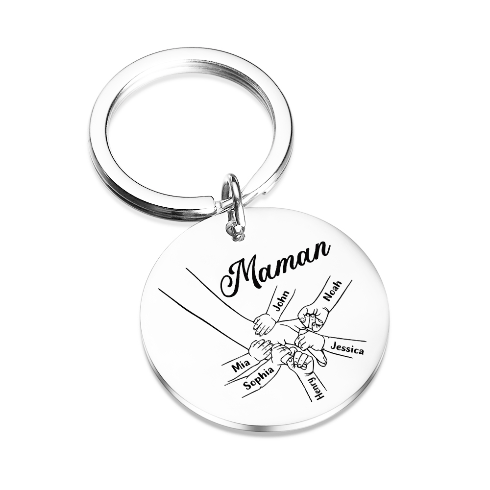 À ma Maman - 1-6 Noms Porte-Clés Rond en Inox Personnalisés pour Famille