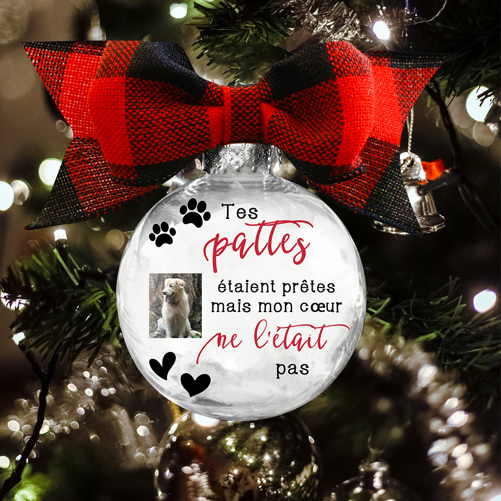 Boule transparente de plumes Petite empreinte de patte pour animaux de compagnie Ornements Photo Personnalisé boule de noël | Jessemade