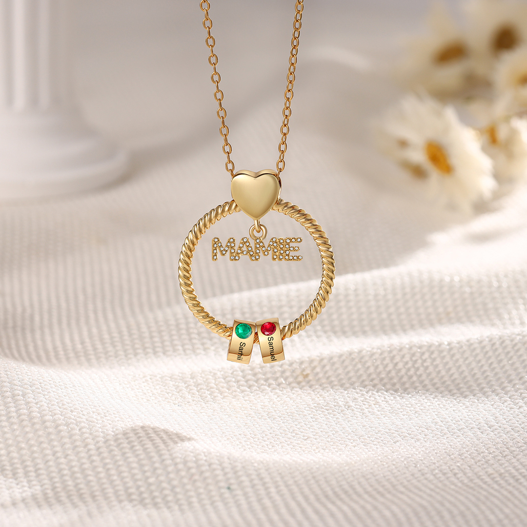 À ma Mamie - Collier personnalisé avec 2 Prénoms et Pierre de naissance Collier pendentif Or/Argent|Jessemade