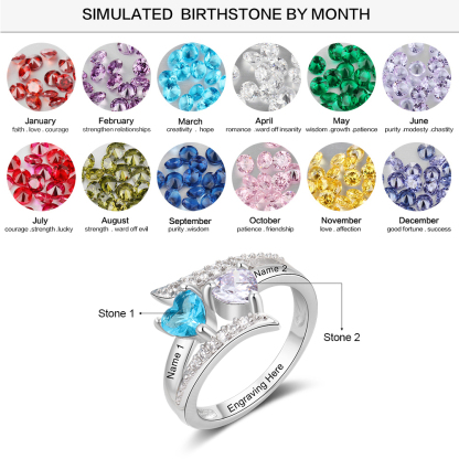 Bague 2 Prénom Personnalisé avec Pierre de Naissance