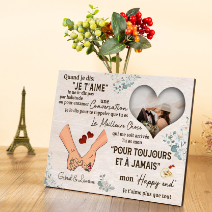 Cadre en Bois 2 Prénoms Personnalisés avec Photo pour Couple Cadeau Saint Valentin