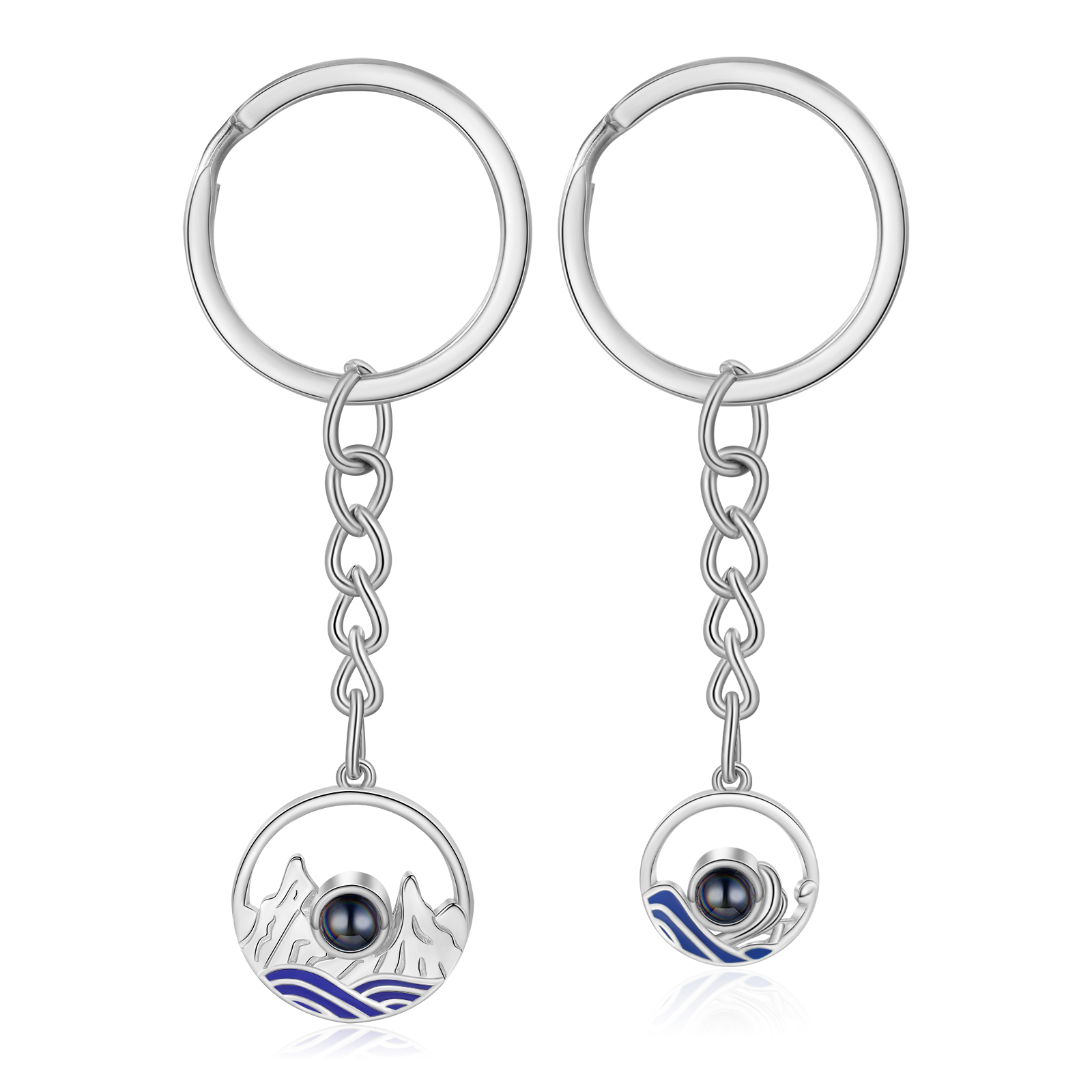 Porte-Clés Projection de Pierres 1 Photo Personnalisée pour Couple