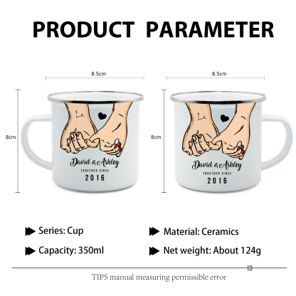 Tasse émaillée 2 Prénoms Personnalisés avec Texte et Année pour Couple promesse du petit doigt