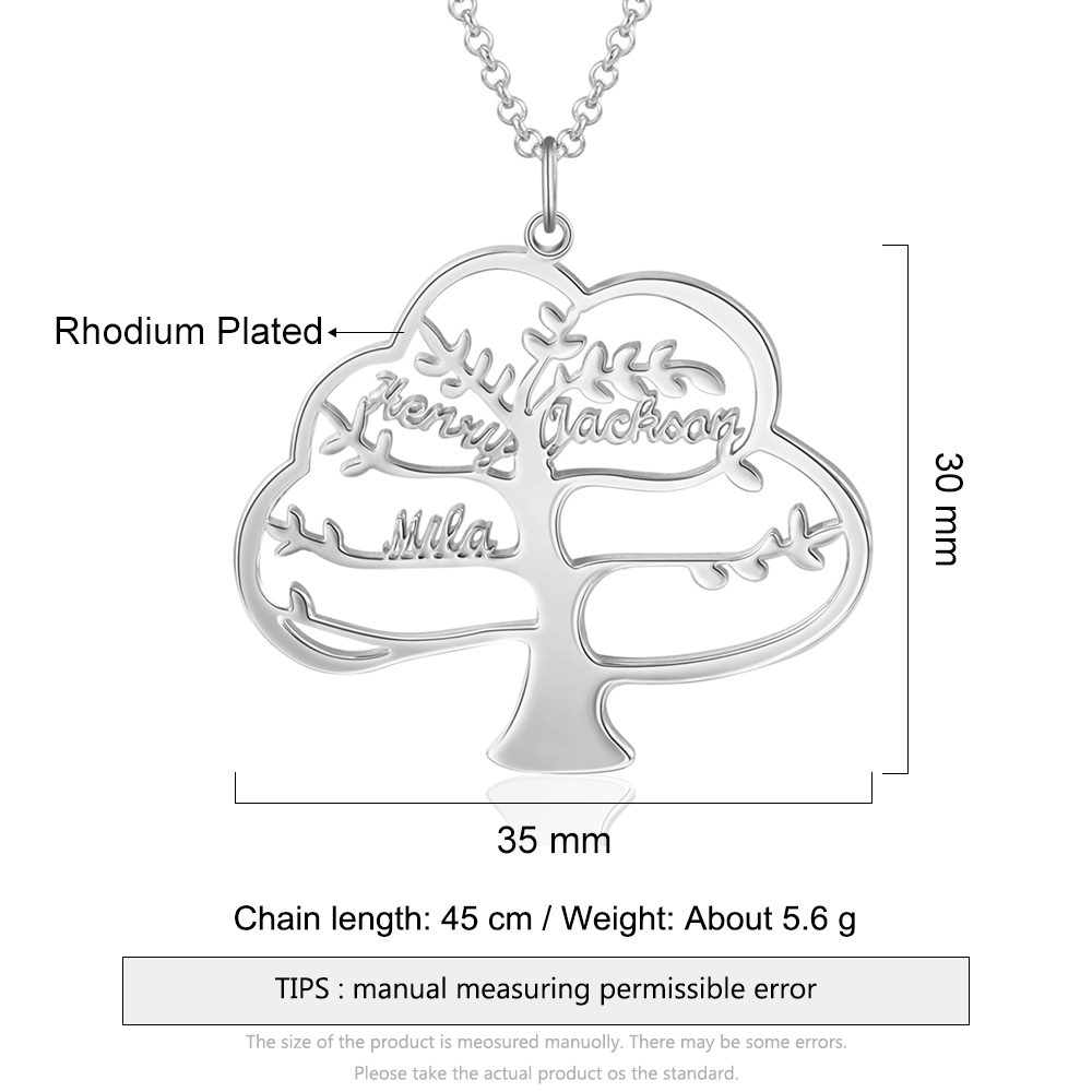 Collier Arbre de vie Arbre généalogique 4 prenoms personnalisés