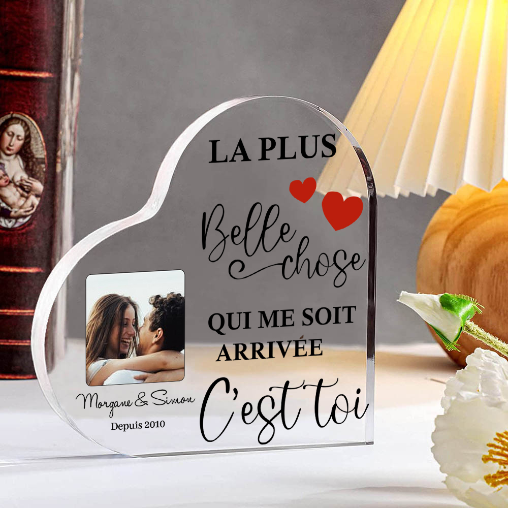 Plaque Acrylique en Forme de Coeur Texte avec Année et Photo Personnalisées | Jessemade