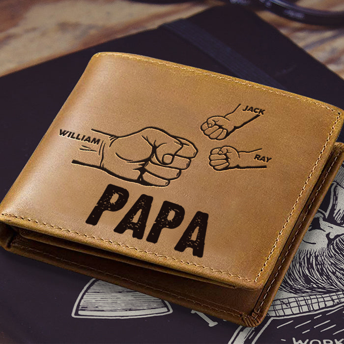 À Papa-Portefeuille Poings 3 Prénoms Personnalisé Classique Homme