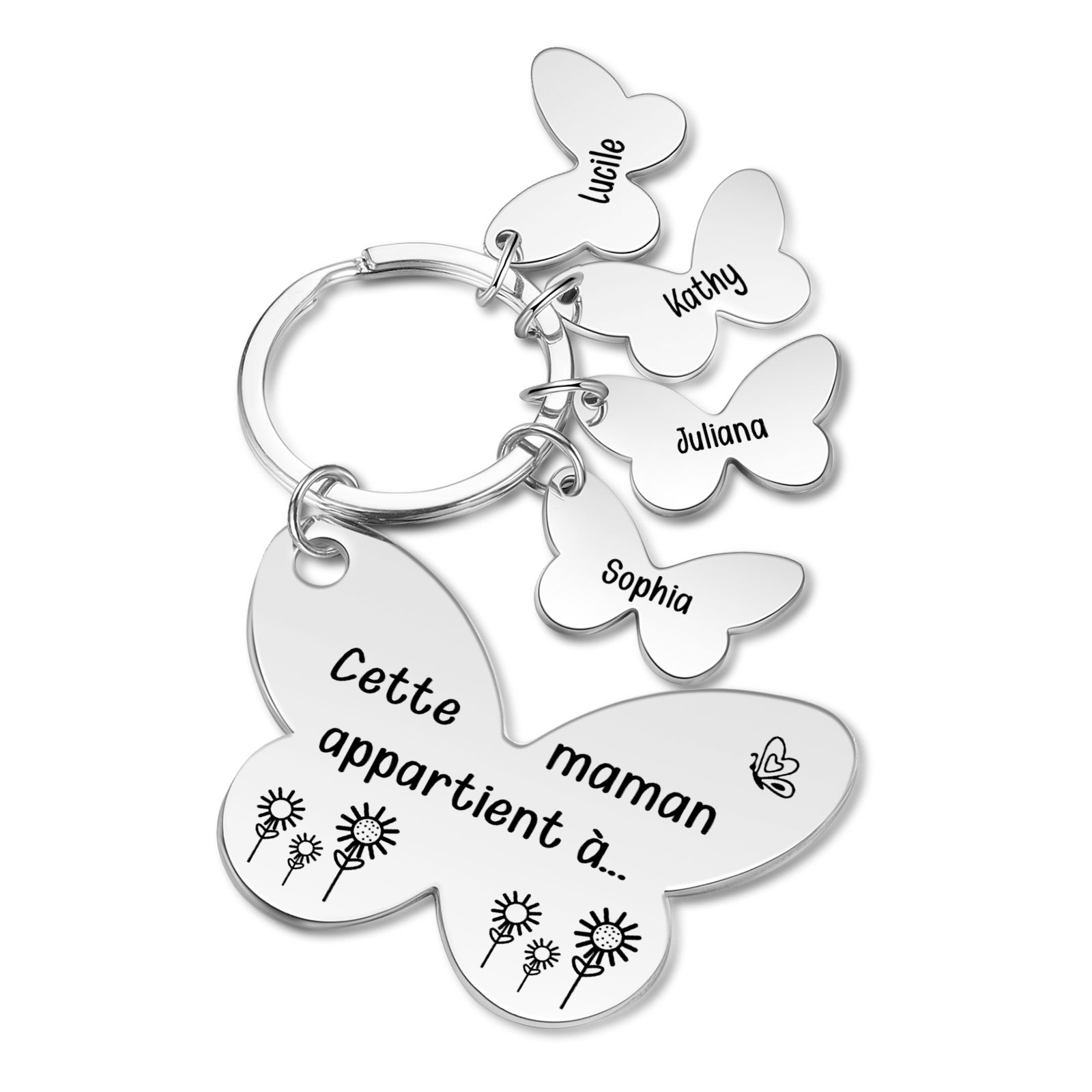 À Maman/Mamie - Porte-Clés Papillon 4 Prénoms Personnalisés avec Texte 
