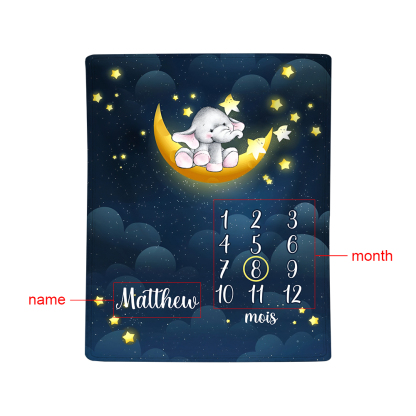 Couverture Plaids Polaire mensuelle 1 Prénom et Mois Personnalisés pour Bébé cadeau personnalise bebe 1 an | Jessemade