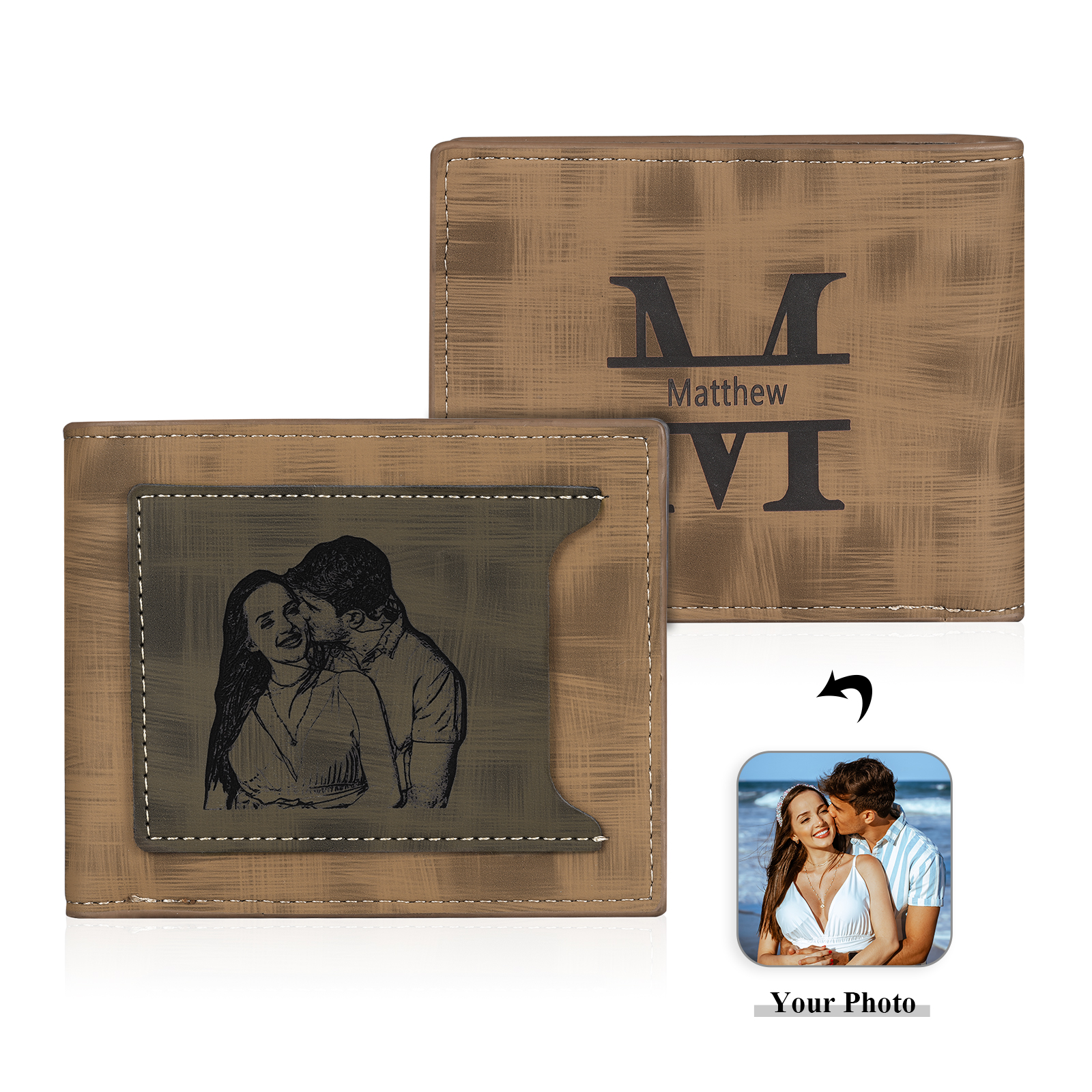 Portefeuille Classique 1 Prénom et Lettre Personnalisés avec Photo Porte-Monnaie Carte