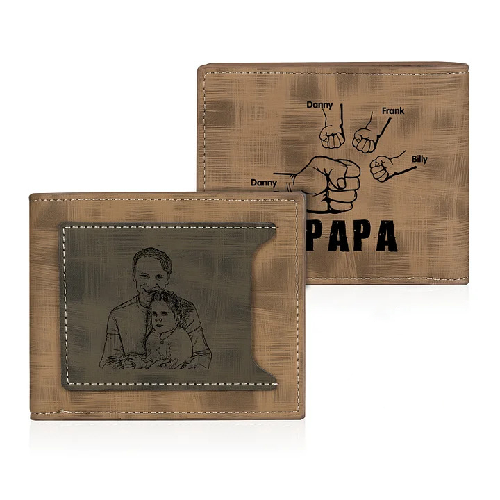À mon Papa - Portefeuille Poings 4 Prénoms Personnalisés avec Photo Classique Homme Porte-Monnaie Carte