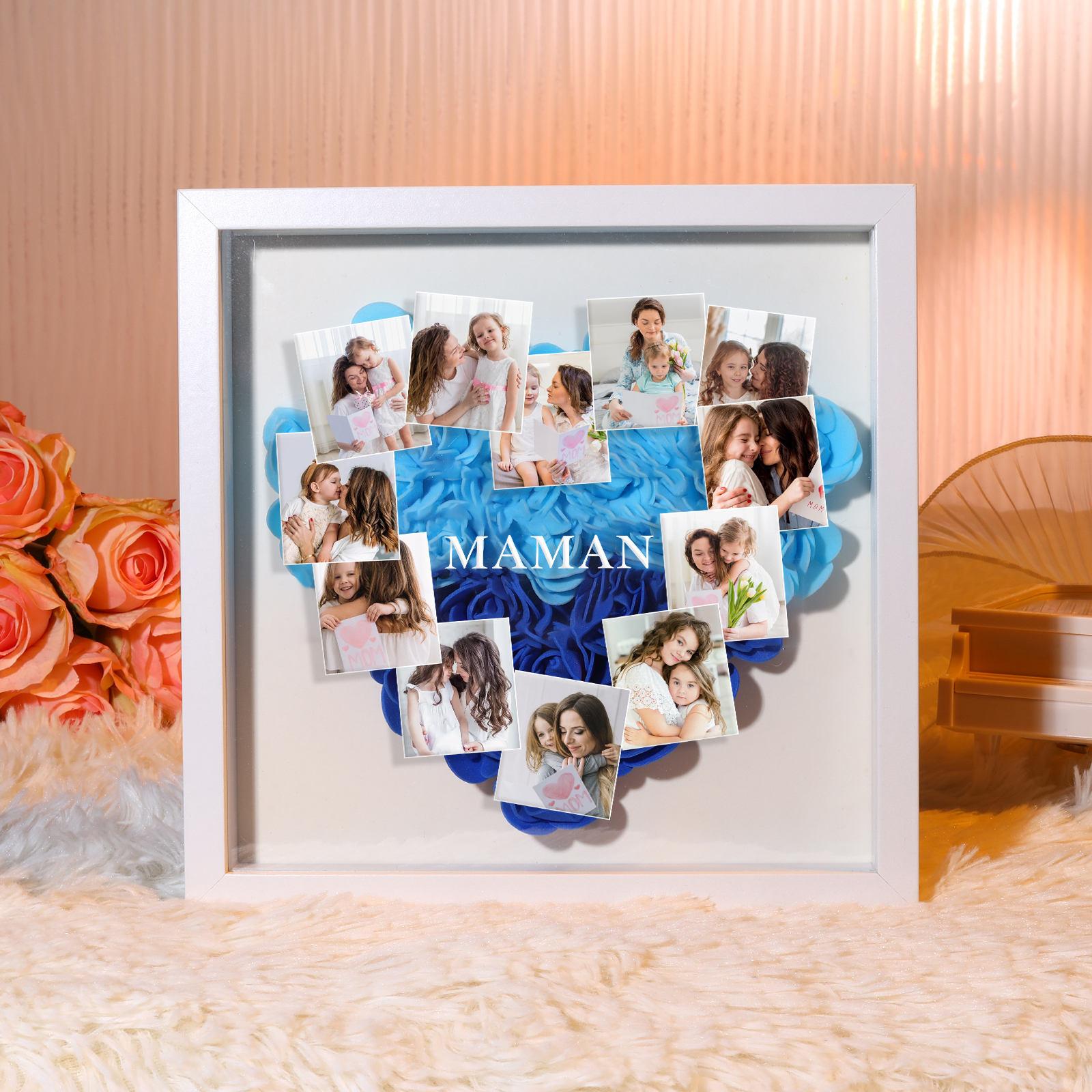 À ma Maman - Cadre Panneau de densité 12 Photos et 1 Texte Personnalisés Ornements Floral pour Famille