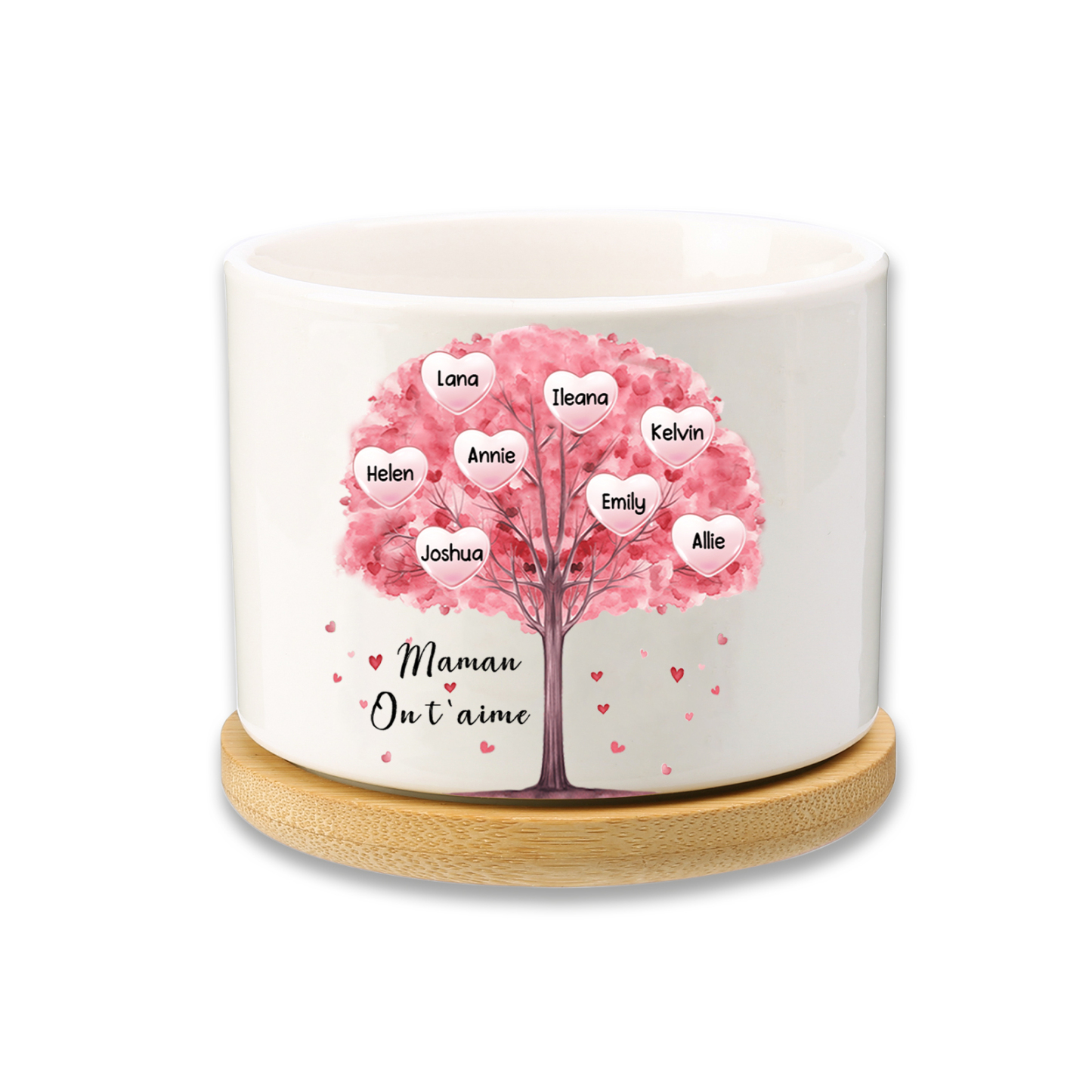 Vase/Pot de Fleurs Arbre 8 Prénoms Personnalisés avec Texte Décoration de la Maison (sans plantes)