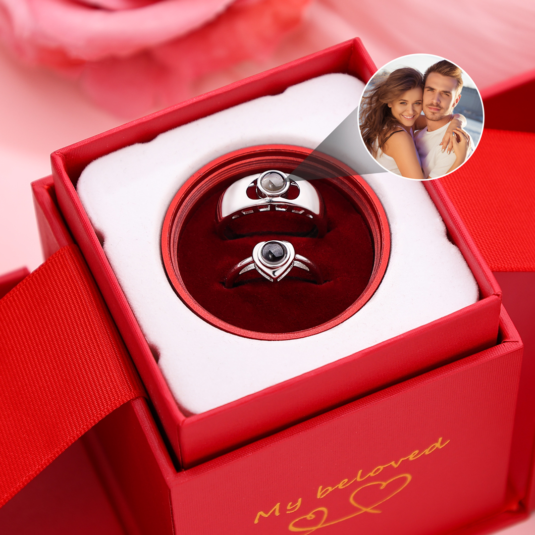 Bague Réglable Projection de Pierres Photo Personnalisée pour Couple