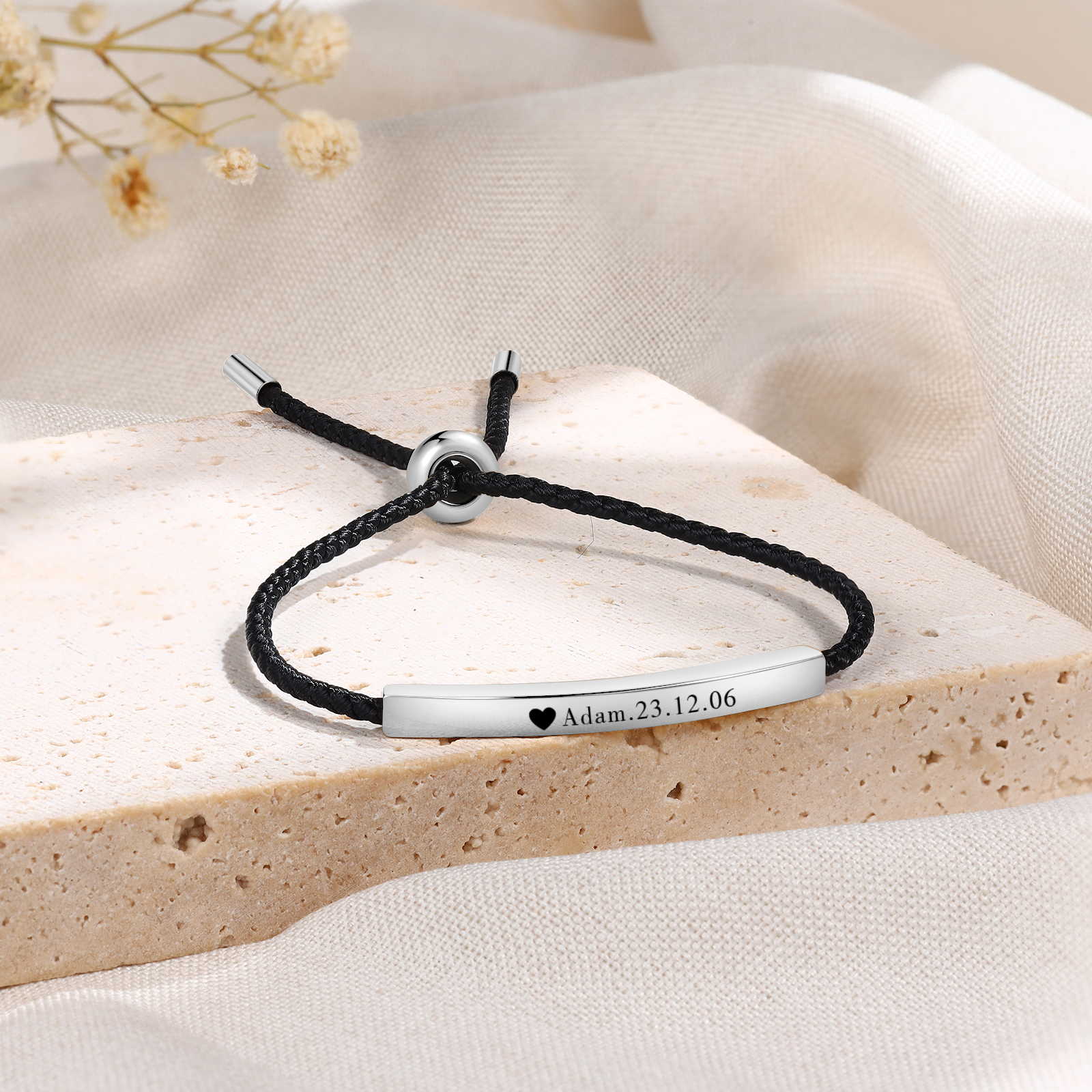 Bracelet 1 Prénom et Date Personnalisés pour Couple