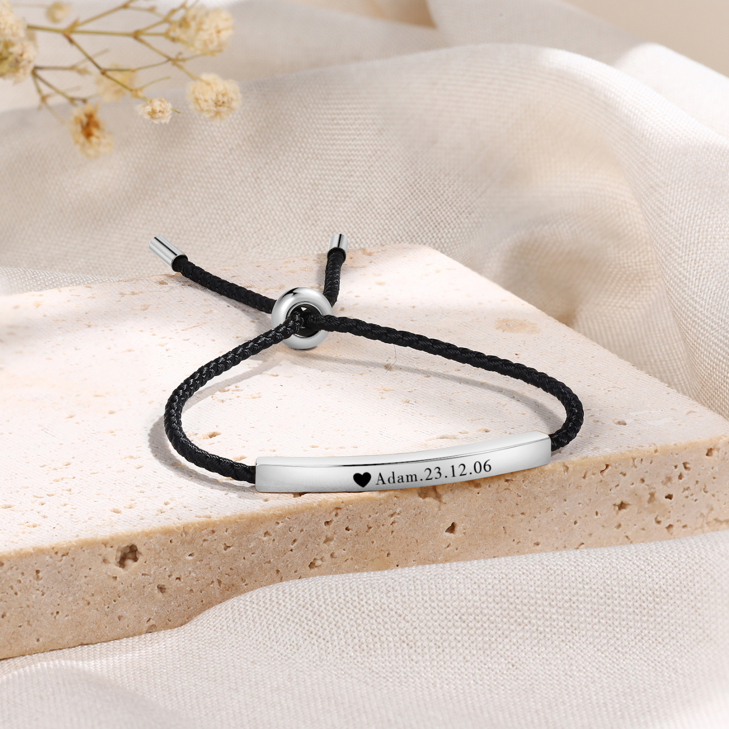 Bracelet 1 Prénom et Date Personnalisés pour Couple