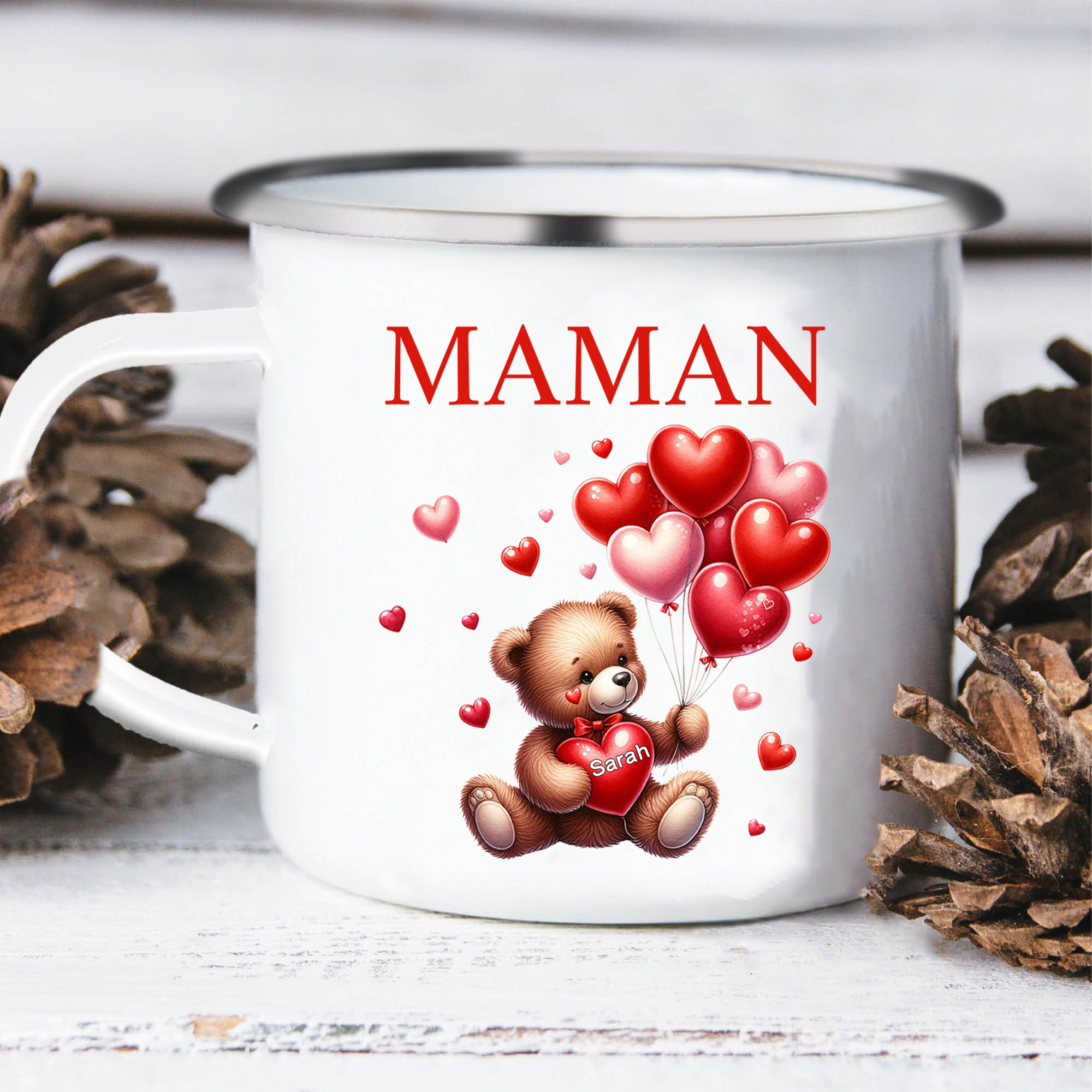 À Maman/Mamie - Tasse émaillée Ours 1 Prénom Personnalisé