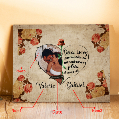 Cadre en Bois 2 Prénoms Personnalisés avec Photo et Date pour Couple Cadeau Saint Valentin