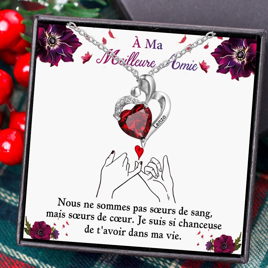 A ma fille-Collier coeur 1 Prénoms Personnalisés avec pierre de naissance