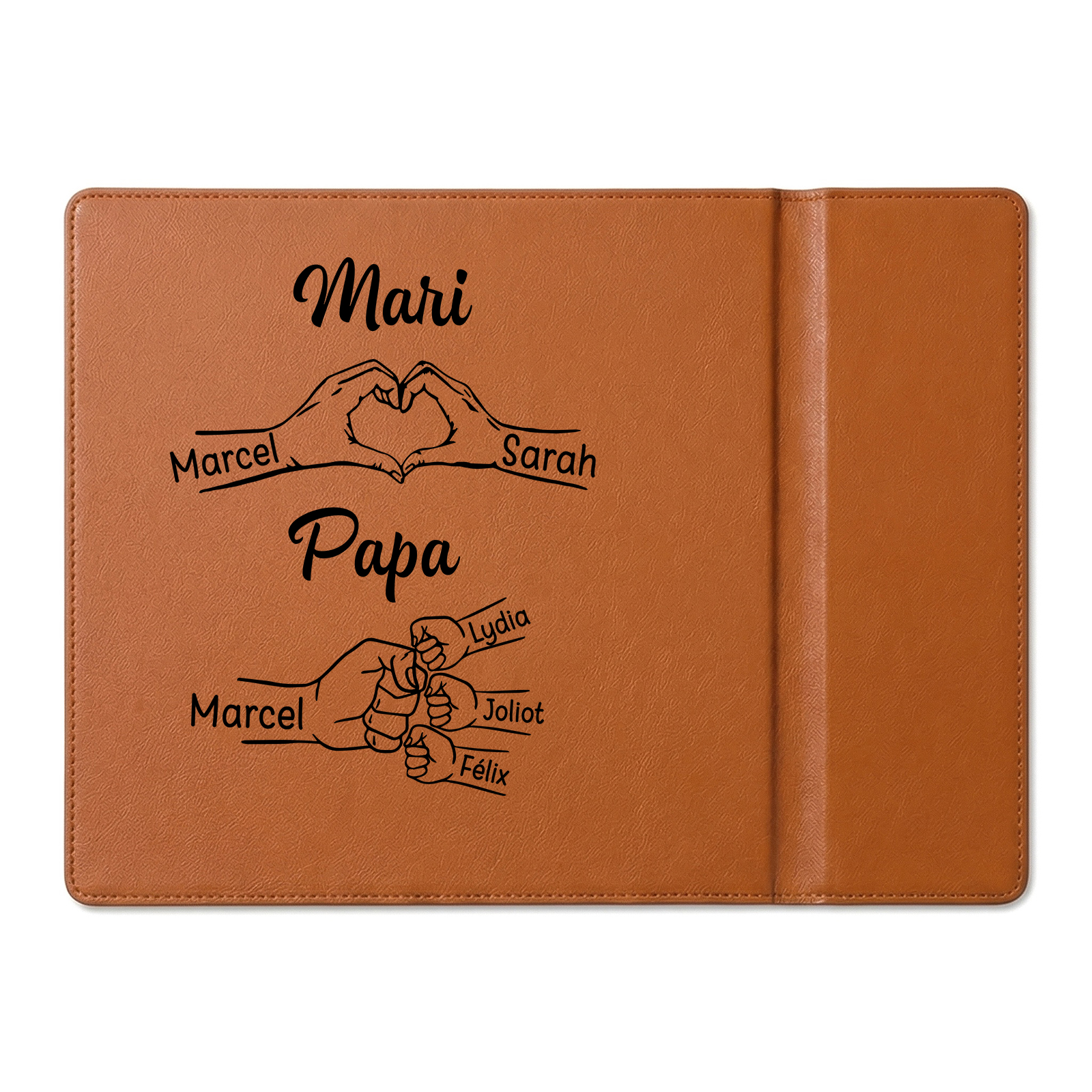Sous-Main de bureau Personnalisé en cuir avec fonction de charge sans fil, Tapis de souris avec 1 à 8 prénoms pour Papa/Mari