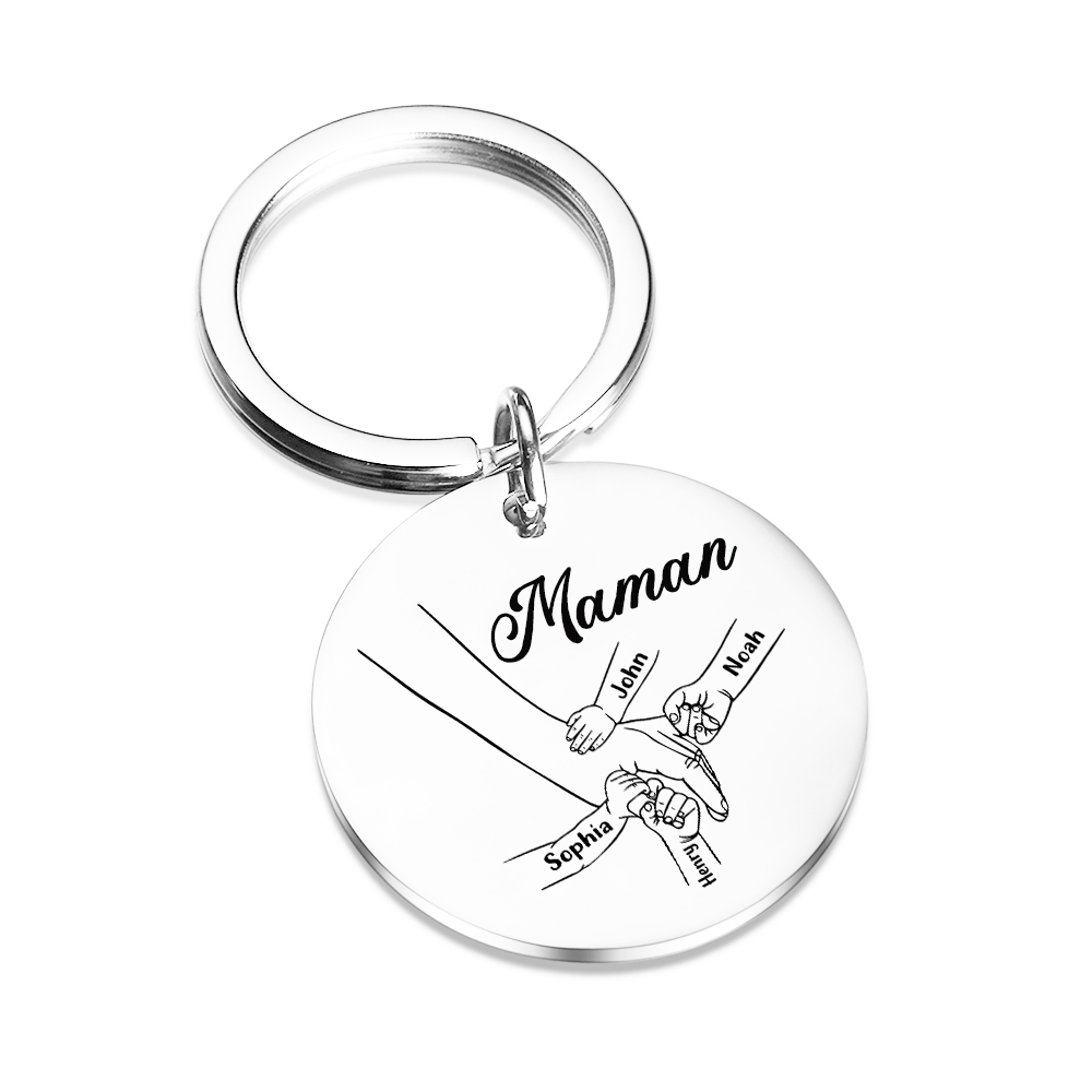 À ma Maman - 1-6 Noms Porte-Clés Rond en Inox Personnalisés pour Famille