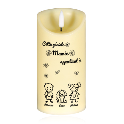 À Mamie - Bougie Électronique 3 Prénoms Personnalisés avec 3 Dessins Bougie LED Avec Coffret pour Mamie | Jessemade