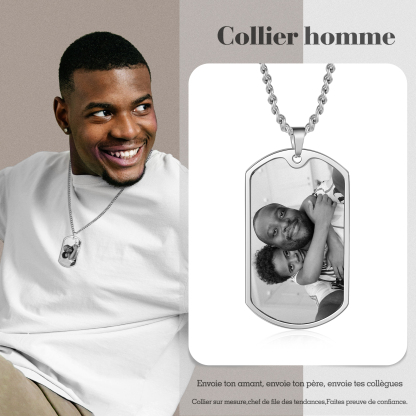 À Papa - Collier Poings 2 Prénom personnalisé avec photo et date Père et fils Collier Homme