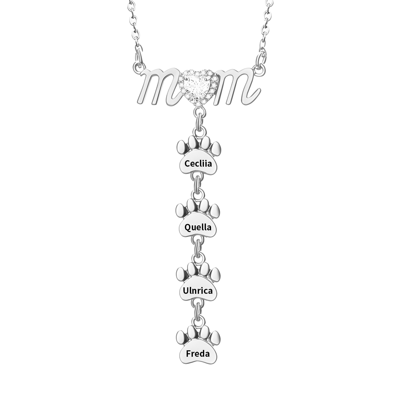Collier Pendentif Petite Patte 4 Prénoms Personnalisés Collier pour Maman