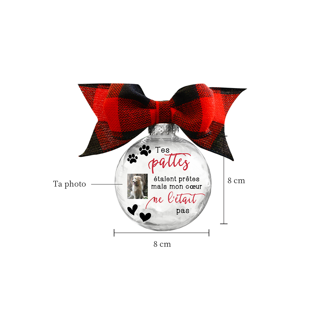 Boule transparente de plumes Petite empreinte de patte pour animaux de compagnie Ornements Photo Personnalisé boule de noël | Jessemade