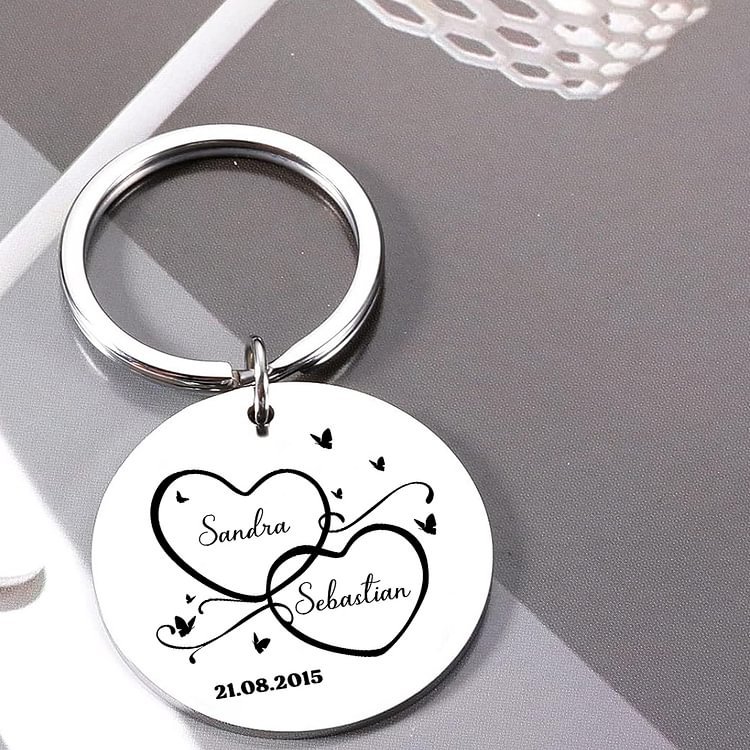 Porte-Clés 2 Prénoms et 1 Photo Personnalisés avec Date pour Couple | Jessemade