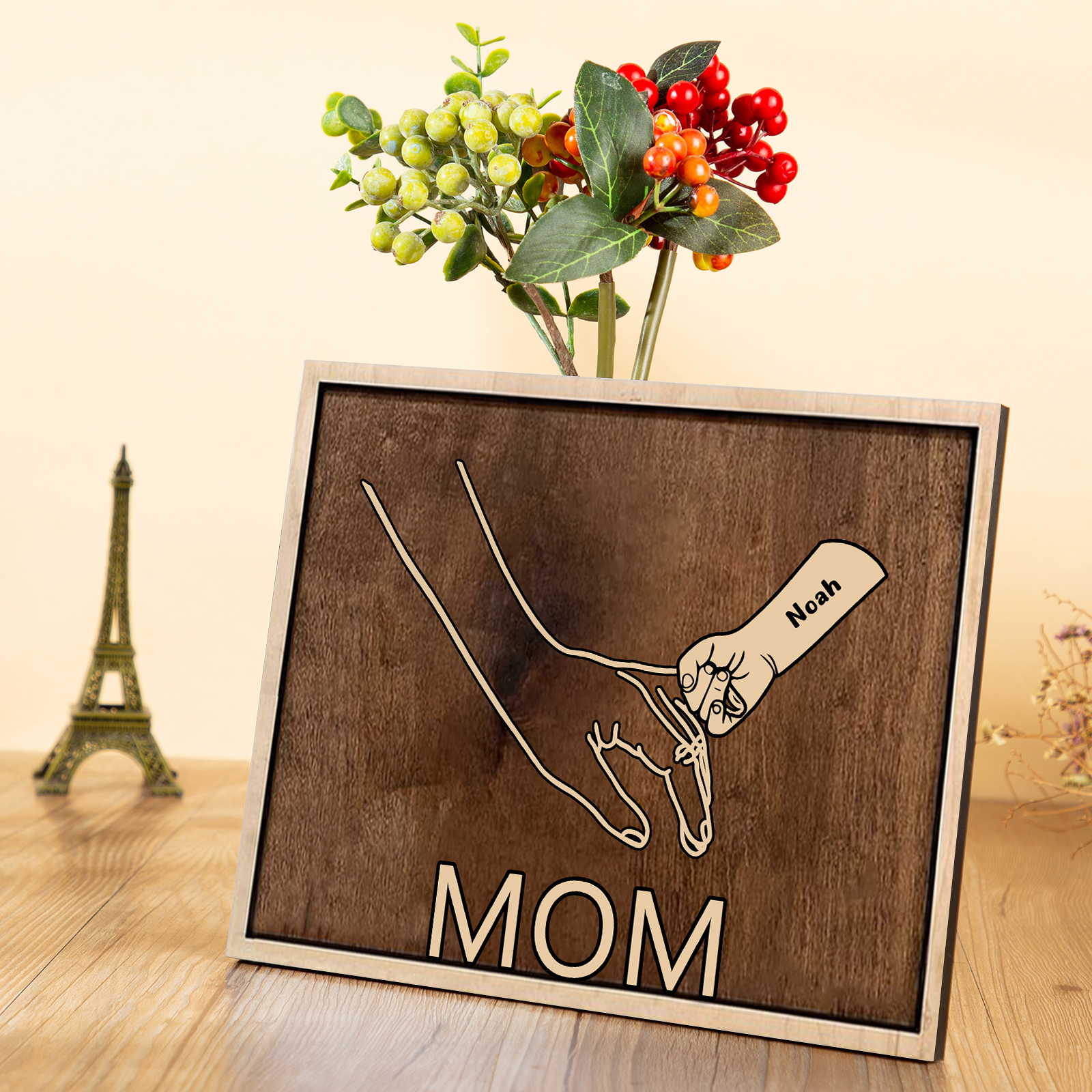 À Papi/Mamie - Cadre en Bois la Main dans la Main 1 Prénom Personnalisé avec Texte Cadeau pour Famille