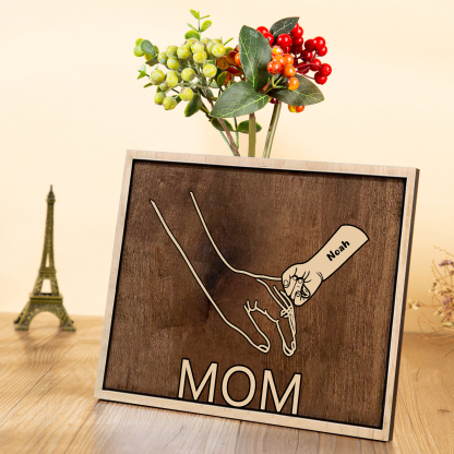 À Papi/Mamie - Cadre en Bois la Main dans la Main 1 Prénom Personnalisé avec Texte Cadeau pour Famille