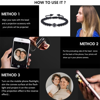 Bracelet Personnalisé Bracelet Photo Projection en Noir Mat/Turquoise Blanc pour Homme｜ Jessemade