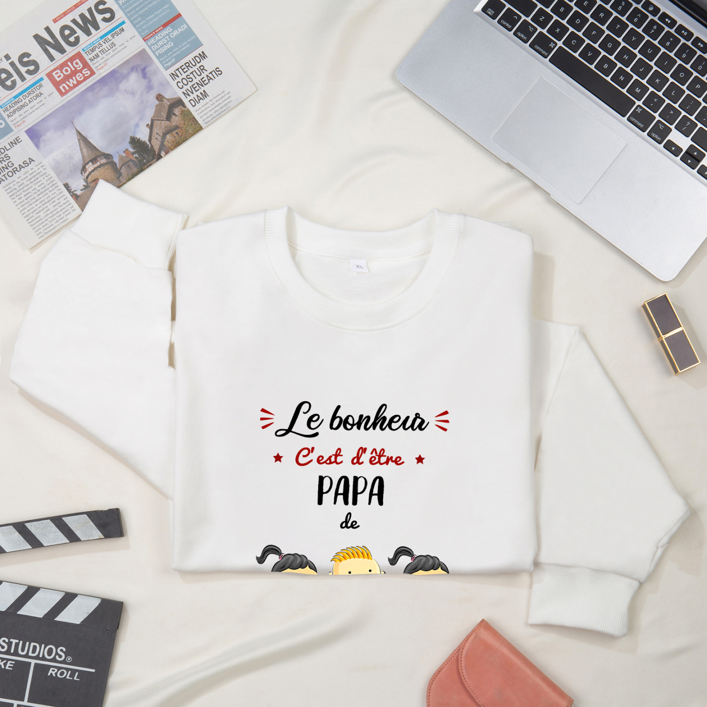 Sweat-Shirt 3 Enfants 3 Prénoms Personnalisés avec Texte