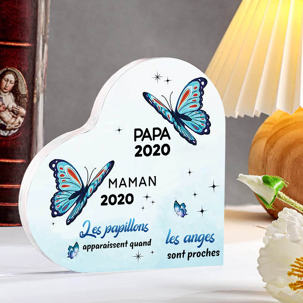 Plaque Acrylique Commémorative en Forme de Coeur Plaque Funéraire 2 Prénoms Personnalisés avec 2 Années | Jessemade