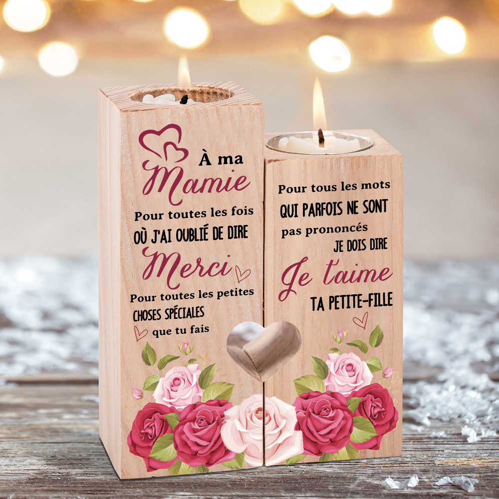 À Ma Mamie - Bougeoir en Bois sans bougie cadeau de Petite-Fille pour Mamie
