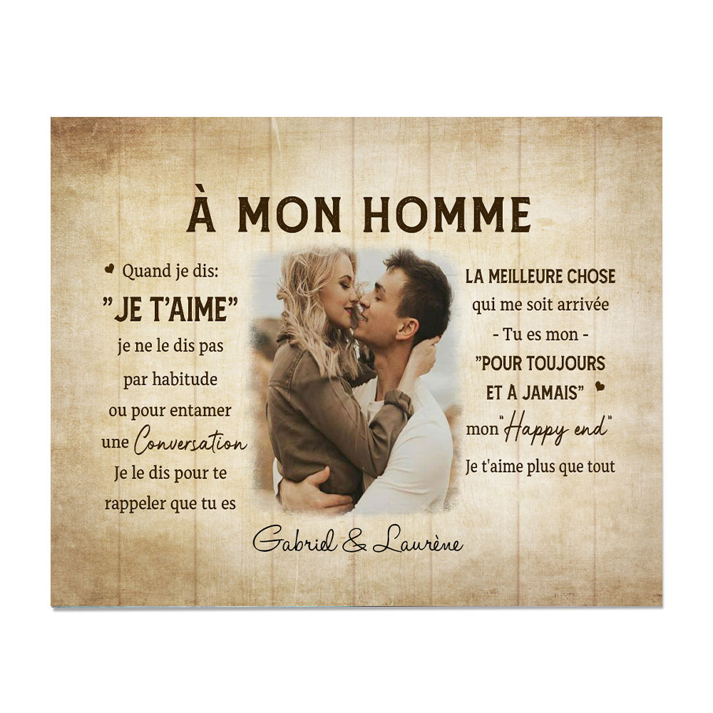 À Mon Homme - Cadre en bois de Saint-Valentin 2 Prénoms personnalisé avec photo | Jessemade